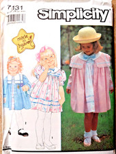 NEW Simplicity Pattern 7131 Child’s Dress and Unlined Coat Size 2-6x (Year 1990) picture