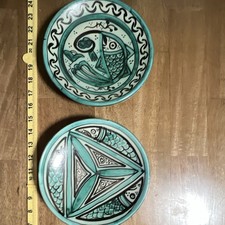 Vintage Domingo Punter Teruel Pottery Fish Plates Set of 2 Paterna Siglo III  picture