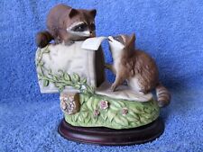 ~1987 HOMCO MASTERPIECE PORCELAIN FIGURE 2 RACOONS W/BASE SHIRO MIZUNO~6x6x3 IN picture