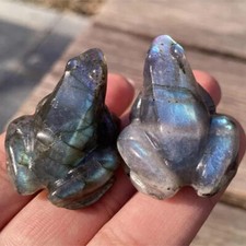 2PCS Natural Labradorite Quartz Crystal Stone Frog Carved Healing Reiki Figurine picture