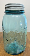 1900-1923 w/Lid Blue Ball Mason Jar Quart #5 - 1 Lots of bubbles in glass picture