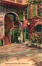 Brulatour Courtyard New Orleans LA Linen Postcard Curteich Art-Colortone picture