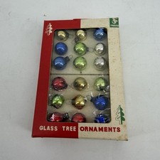 Vintage Franke Japan Mini Mercury Glass Tree Ornaments Boxed MCM 14mm 1.5 Dozen picture