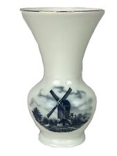 Delft Blue And White Porcelain Bud Vase Windmill Pattern  picture