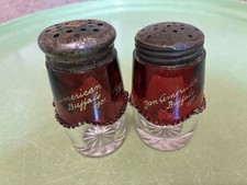 1902 Ruby Red Flash Glass Salt Pepper Shakers Pan American Buffalo 1901 picture
