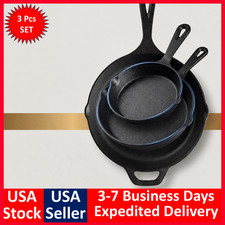 3 Pcs Cast Iron Skillet Pre Seasoned Stove Oven Fry Pans Cookware Set 6.5