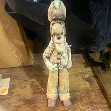 Hand Painted Clay Clown Figurine Beige/Brown Painted Finish Signed 1pc picture