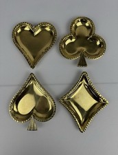 Rare VTG 1960s Set Of 4 Ashtray/Trinket Dishes  Gilded Brass Playing Cards India picture