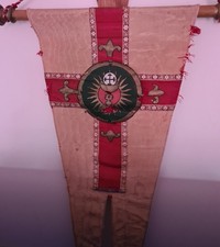 Antique Catholic Processional Banner Hand Stitched Silk Swallowtail Church Flag picture