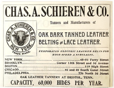 1896 Charles Schieren Oak Leather Tannery Advertisement Victorian Tennessee picture
