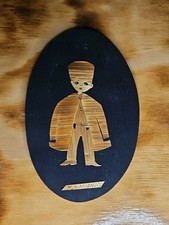Vintage Romanian Straw Marquetry Folk Art - Signed Arta Bucharest - Peasant Boy picture