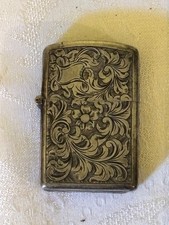 c.1953 Zippo Lighter Silver engraved case Made in Italy picture