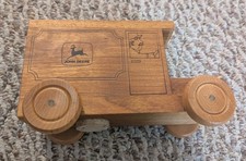 Vintage Wooden Piggy Bank Rustic John Deere truck Pine Logomobile 1990 U.S.A. 7
