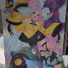 Pokémon Iono and her pokemon, bellibot, original artwork prints signed picture