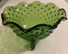 Vtg. LE Smith Green Hobnail Ruffle 3 Footed Glass Compote Rose Bowl Candy Dish picture