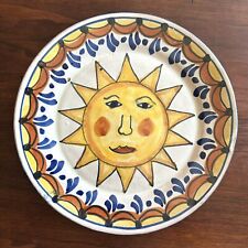 Vintage Folk Art Plate Hand Painted Sun Face Red Clay Mexican 11” picture