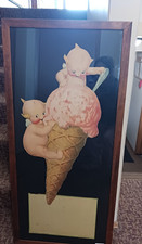 Antique Vintage Kewpies Rose O'Neill Ice Cream Diecut litho c. 1920 Large framed picture