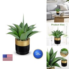 Briful Artificial Agave Plant Black and Gold Metal Pot 13 Inch Tall picture