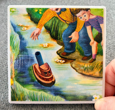 Vintage Scuffy The Tugboat Little Golden Book Art Tile Childrens Book Decor picture