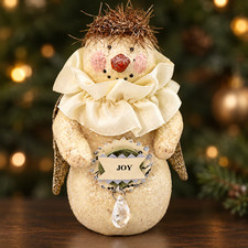 Folk Art artisan style Christmas Snowman Snow Angel figurine glitter 5