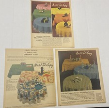 3 LOT Vintage 1960s Marshall Field Print Ads Linen Tablecloths Pastel Lace Prop picture