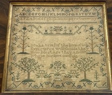 Antique 1836 American New England Schoolgirl Needlework Sampler – Silk on Linen picture