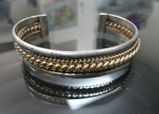 Native American Sterling Silver & 12k GF Twist wire Pattern cuff Bracelet Signed picture
