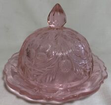 Butterdish - Inverted Thistle Pattern - Passion Pink Glass - Mosser USA picture