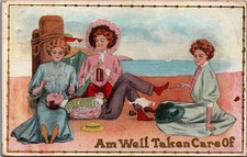1909 Edwardian Women Beach 