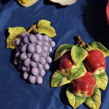 Vtg Home Interiors HOMCO Sonoma Villa Fruit Wall Plaque Decor 11552 Grape &Apple picture