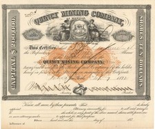 Quincy Mining Co. of Michigan - 1872 dated Mining Stock Certificate - Mining S picture