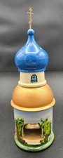 Vintage Hand Painted Russian Wooden Onion Dome Tower Church with Brass Bell picture