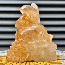 990 g Clear Quartz Carving Golden Healer Yellow Inclusions Gemstone Home Gift picture