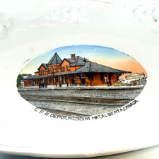 Antique C. P. R. DEPOT, MEDICINE HAT ALBERTA Canada Train Souvenir Plate Dish picture