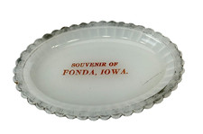 FONDA IA IOWA Antique Depression Milk Glass Souvenir Trinket DISH picture