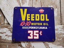 VINTAGE VEEDOL PORCELAIN SIGN CAR MOTOR OIL LUBRICATION SERVICE GARAGE 35 CENTS picture