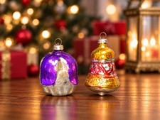 Vintage West Germany Glass Christmas Ornaments Bell Church Figural Set of 2 picture
