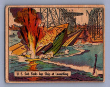 1941 1942 War Gum Inc. #86 U.S. Sub Sinks Jap Ship at Launching Good Crease picture