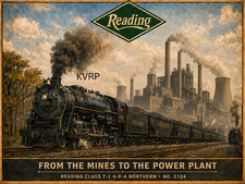 Reading Railroad T-1 2124 Coal Train Power Plant Vintage Style RR Poster 19x13 picture