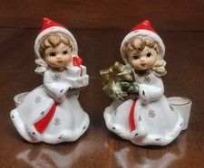 Set Vintage Napcoware X8388 Christmas Snowflake Girls Candle Holders Figurines picture