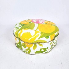 Vtg Avon Burst of Spring Tin Beauty Dusting Powder & Puff Yellow Pink Tulip READ picture