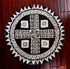 2 VTG Tapa Bark Cloth Semicircle Pcs~19.5” Diameter Fiji, Hawaii, Polynesia (A) picture