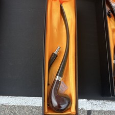 Brown Bent Tobacco Smoking Pipe w/ Curved Stem in Presentation Box picture