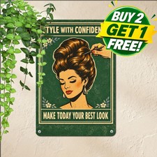 Funny Barber Girl Hair Stylist Haircut Salon Metal Tin Sign 8x12 picture