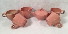 BOONTON Cream & Covered Sugar Set w/Closed Handles & 4 Coffee Cups Dusty Rose picture