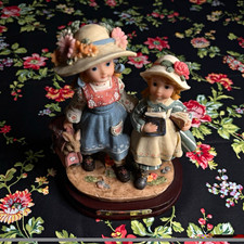 Montefiori Collection Two Girls Figurine Painted Resin & Wood Base Multicolor picture
