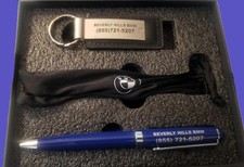 Beverly Hills BMW Genuine Leather Key Chain, Pen, Flashlight Gift Set New In Box picture
