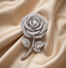 Art Deco 14K White Gold Over Diamond Rose Floral Brooch Pin For Bridal Jewellery picture