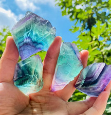 4Pcs Natural Rainbow Fluorite Crystal Precious Rough Stones Healing Reiki Gift picture