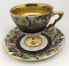 Vintage ROYAL CROWN LUSTERWARE  Small Cup & Saucer Courting Couple Gold Gild picture
